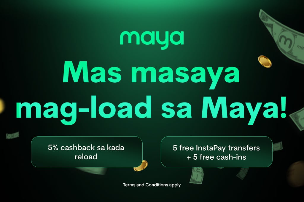 5% cashback sa kada reload with FREE InstaPay transfers and cash-ins! 