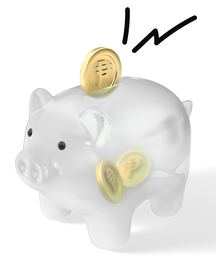 Silver Piggy Bank with gold peso coins inside