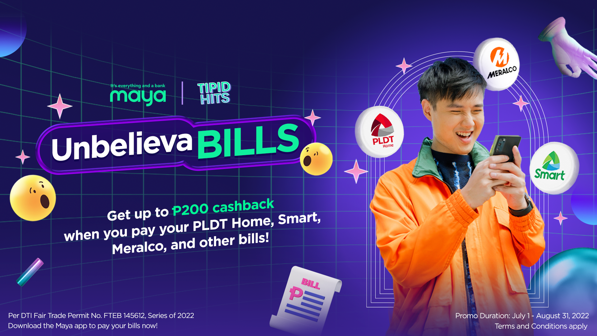 Get up to P200 cashback when you pay your bills via Maya!
