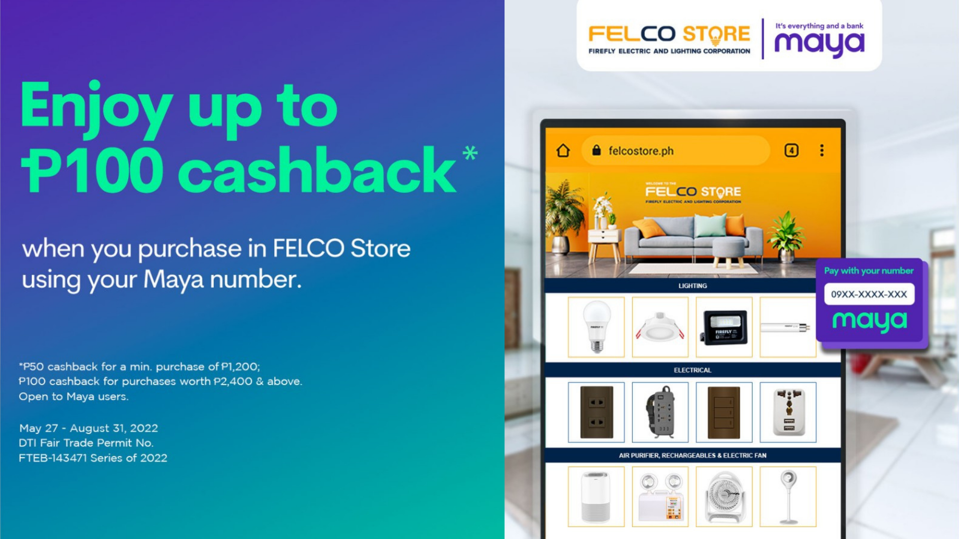 Enjoy up to P100 cashback when you shop at felcostore.ph!