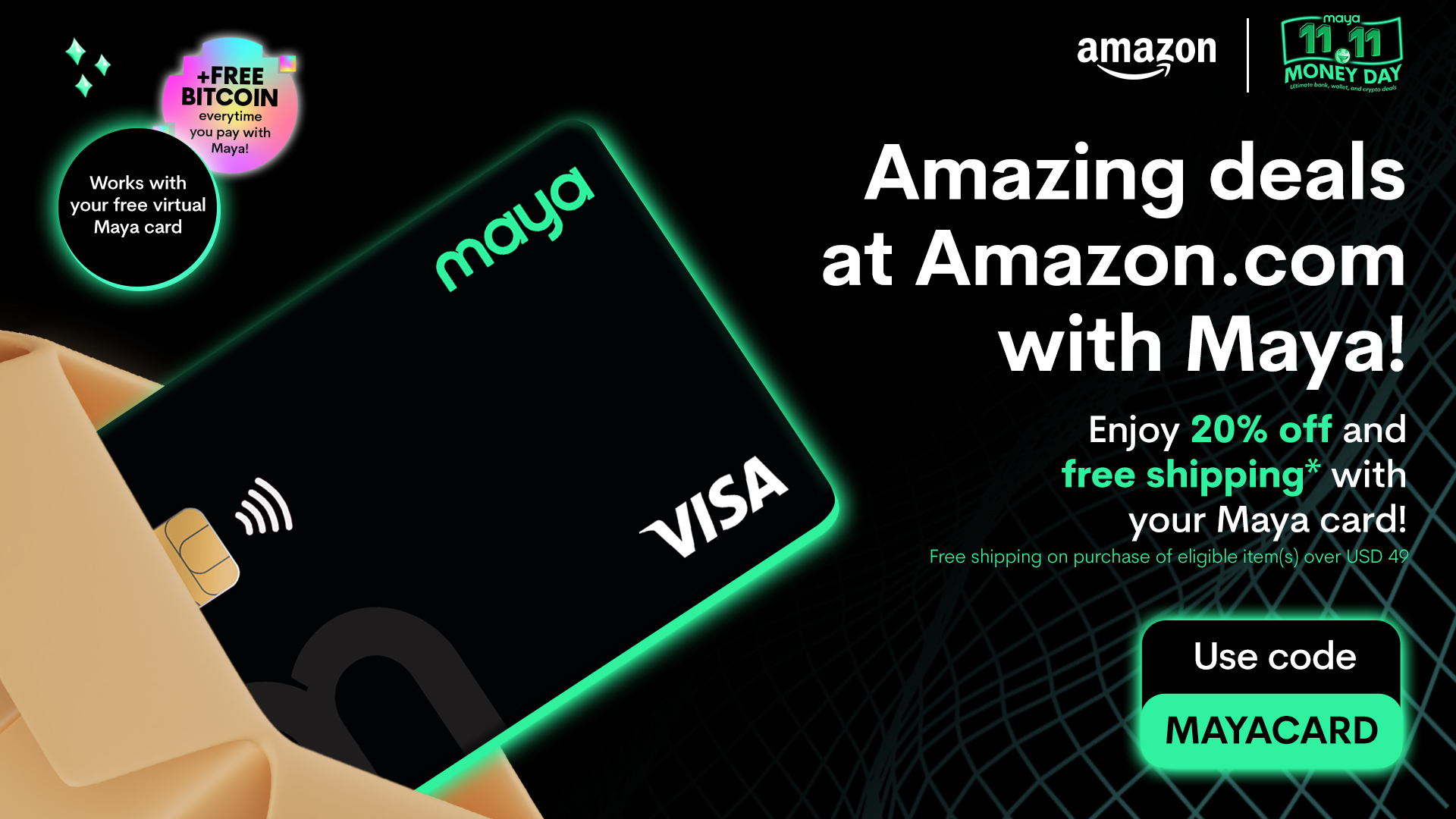 Get 20% OFF and FREE shipping on Amazon.com with your Maya card!