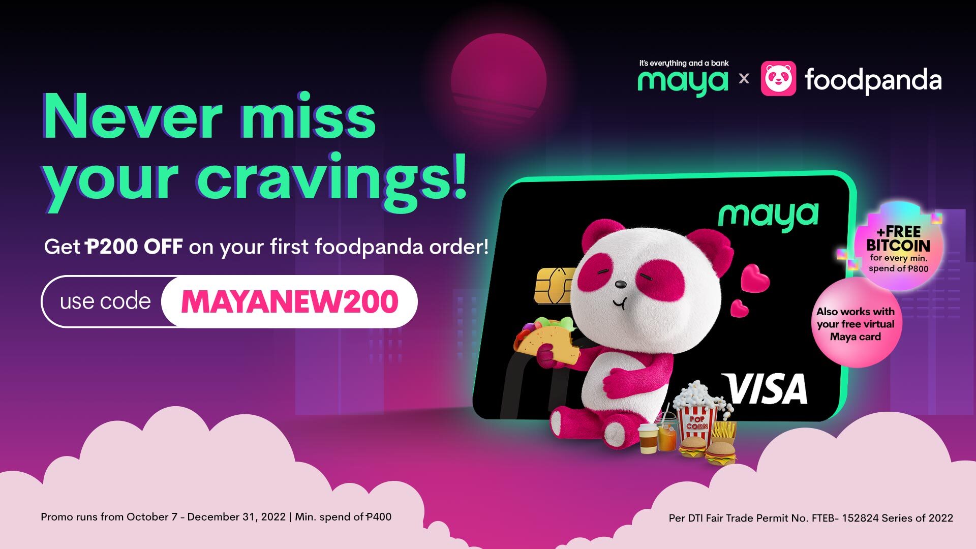 Get P200 OFF on your first foodpanda order with your Maya card!