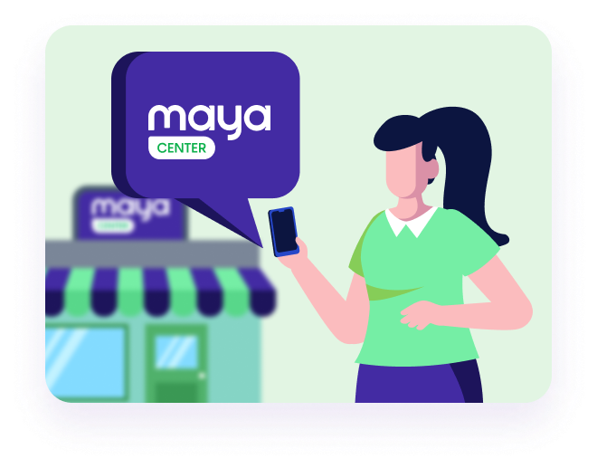 Maya Center girl holding phone behind store