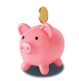 Pink piggy bank with gold coin saving money opening deposit