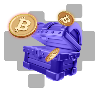 Purle box filled with bitcoins