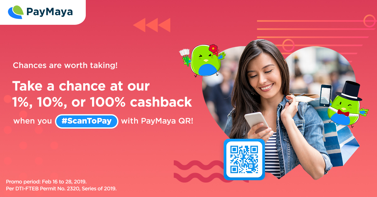 Lady in blue jacket smiling holding both paper bag and staring at phone with Maya Birds floating around beside her