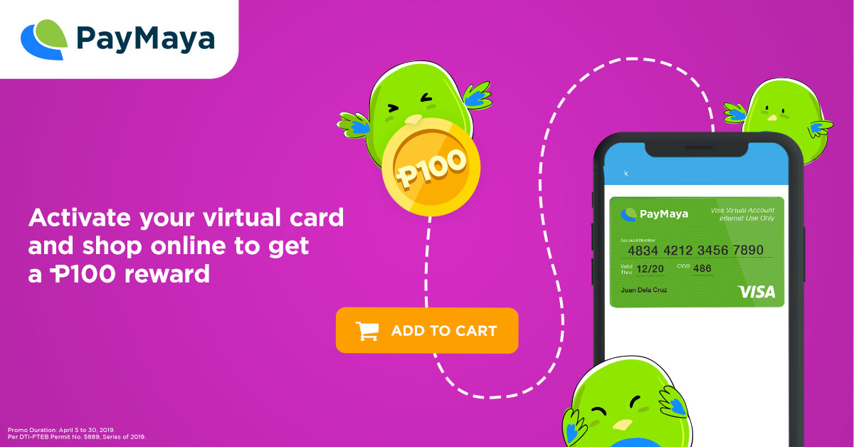 PayMaya Birds floating around beside big Mobile Phone and a PayMaya Visa card inside it