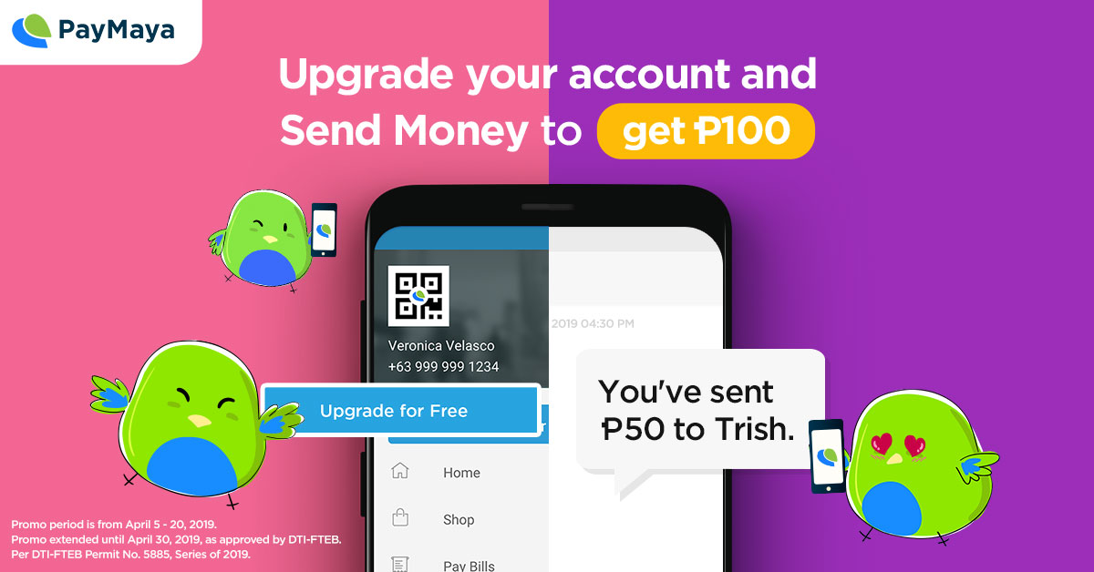 PayMaya Birds floating beside on a Mobile Phone