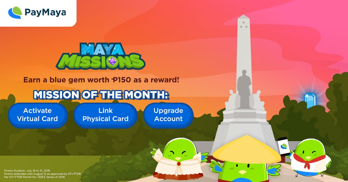 PayMaya Birds wearing traditional Filipino clothes behind Rizal Statue