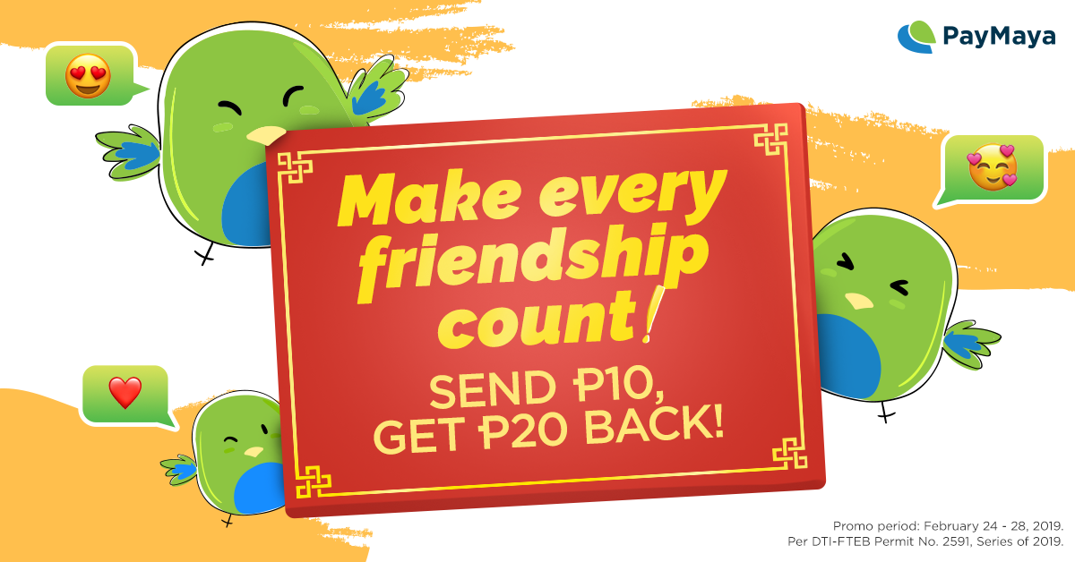 PayMaya Birds floating besides a big red card promo