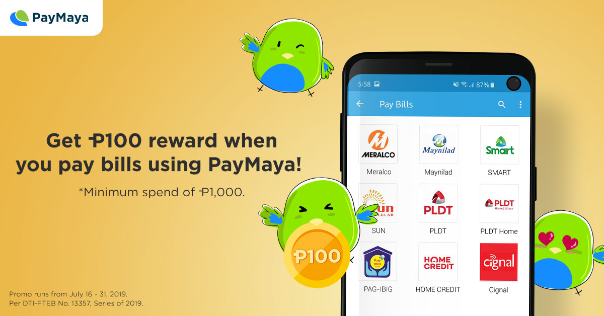 PayMaya Deals Bills Pay worth P1000