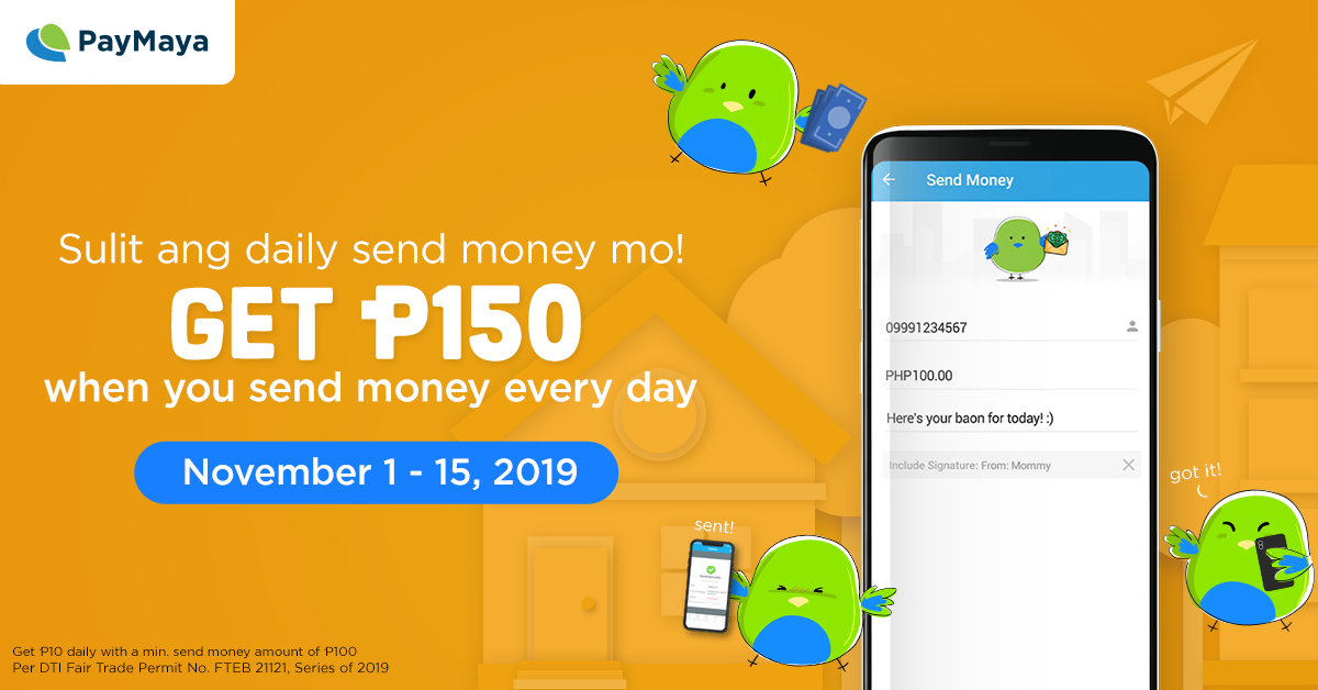 PayMaya Bird floating around while using Send Money application