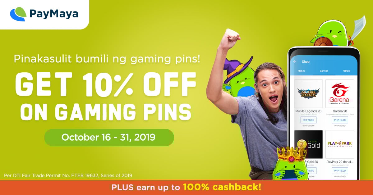 PayMaya Deals Gaming Pins 10% OFF Sale