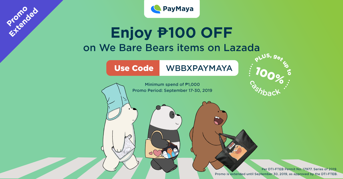P100 off We Bare Bears on Lazada using PayMaya