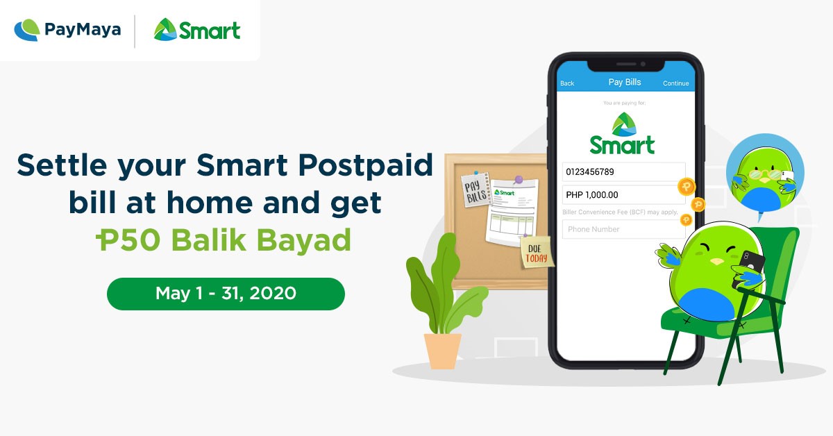 P50 Cashback Voucher when you pay your Smart bill - PayMaya Deals
