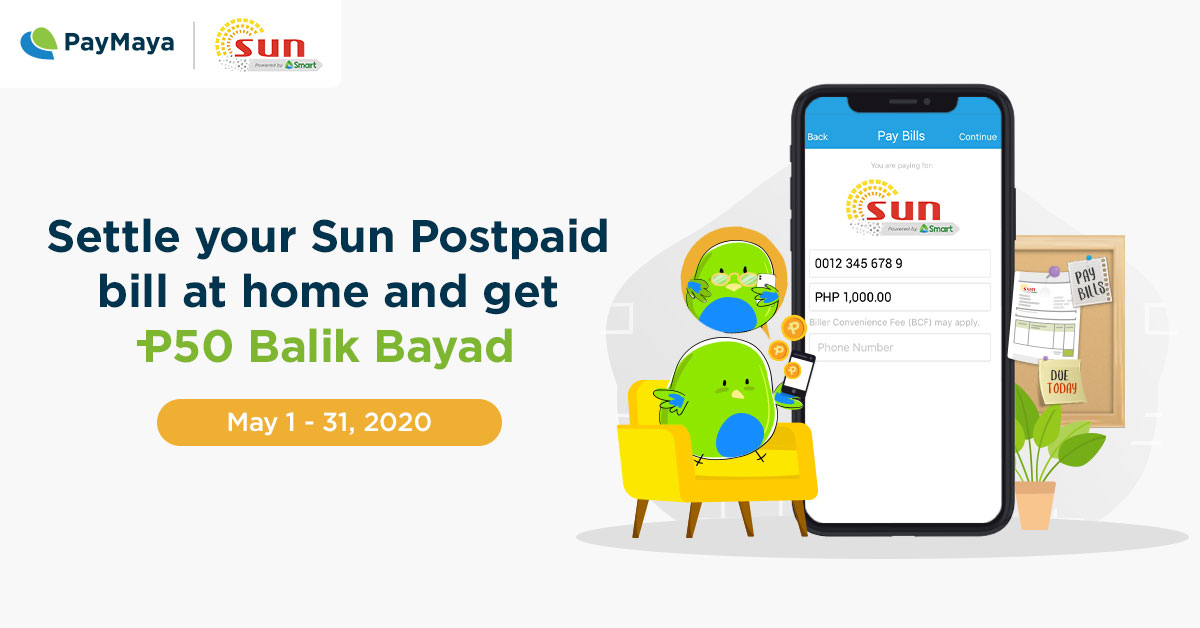 P50 Cashback Voucher when you pay your Sun Cellular bill - PayMaya Deals