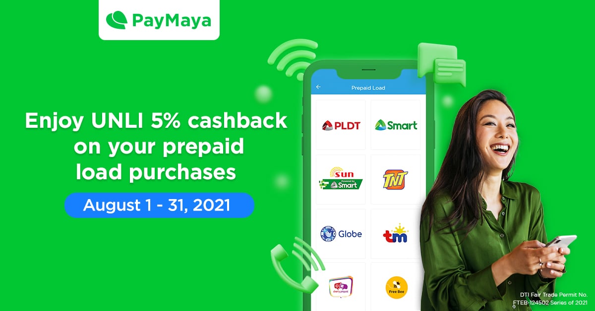 Get 5% cashback when you buy prepaid load in the PayMaya Shop!