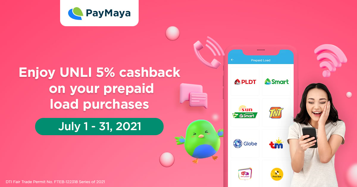 Enjoy UNLI 5% cashback on your prepaid load purchases ​