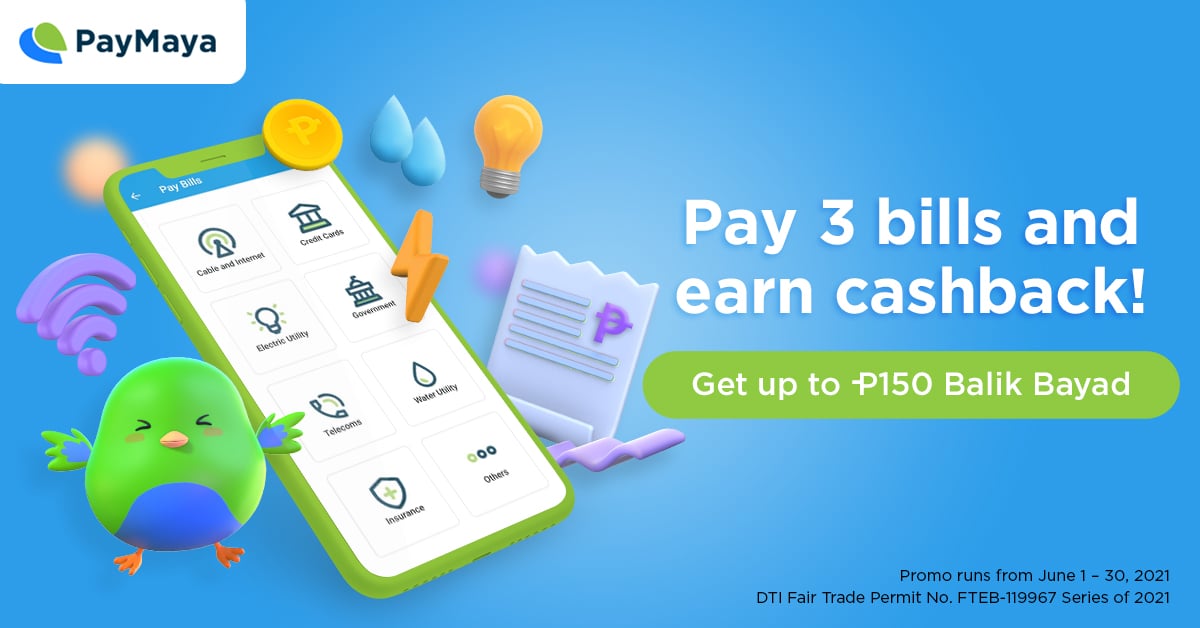 Get P75 cashback for every 3 bills paid worth P1500 each via PayMaya
