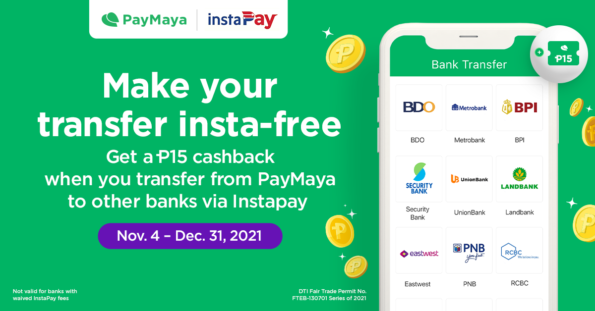 Enjoy FREE InstaPay Bank Transfers with PayMaya!