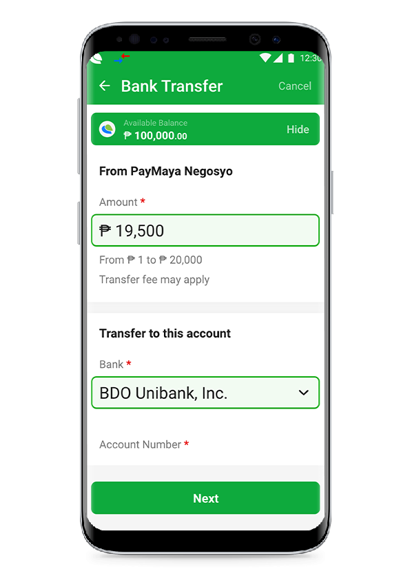 PayMaya Negosyo Bank Transfer