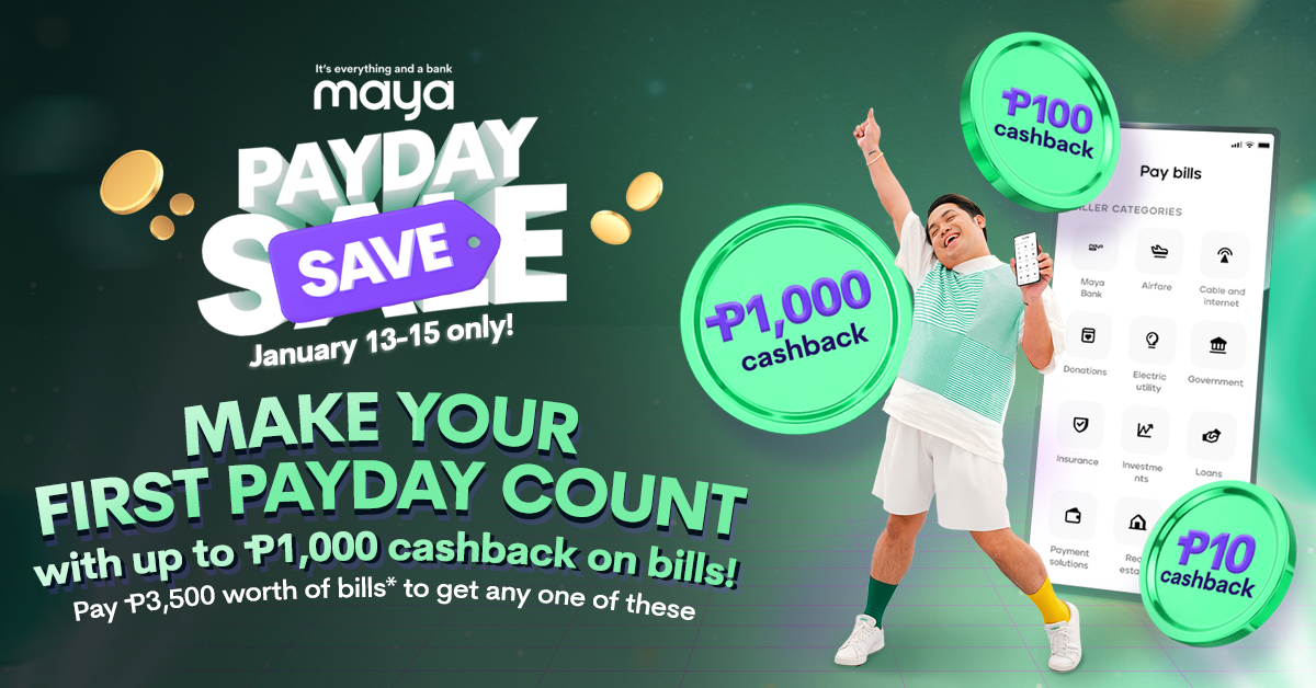 Up to P1,000 Cashback on your bills this payday weekend!