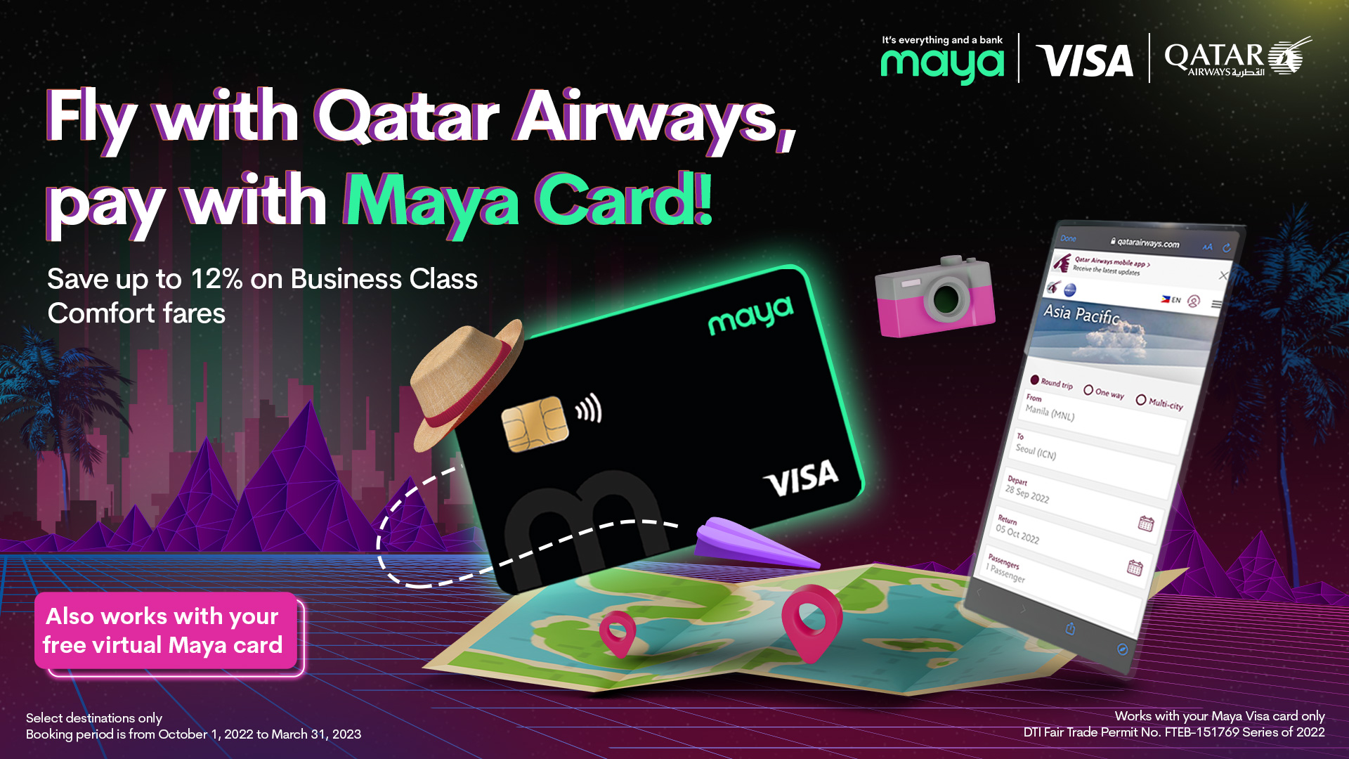 Save up to 12% OFF on Qatar Airways using your Maya Visa card!