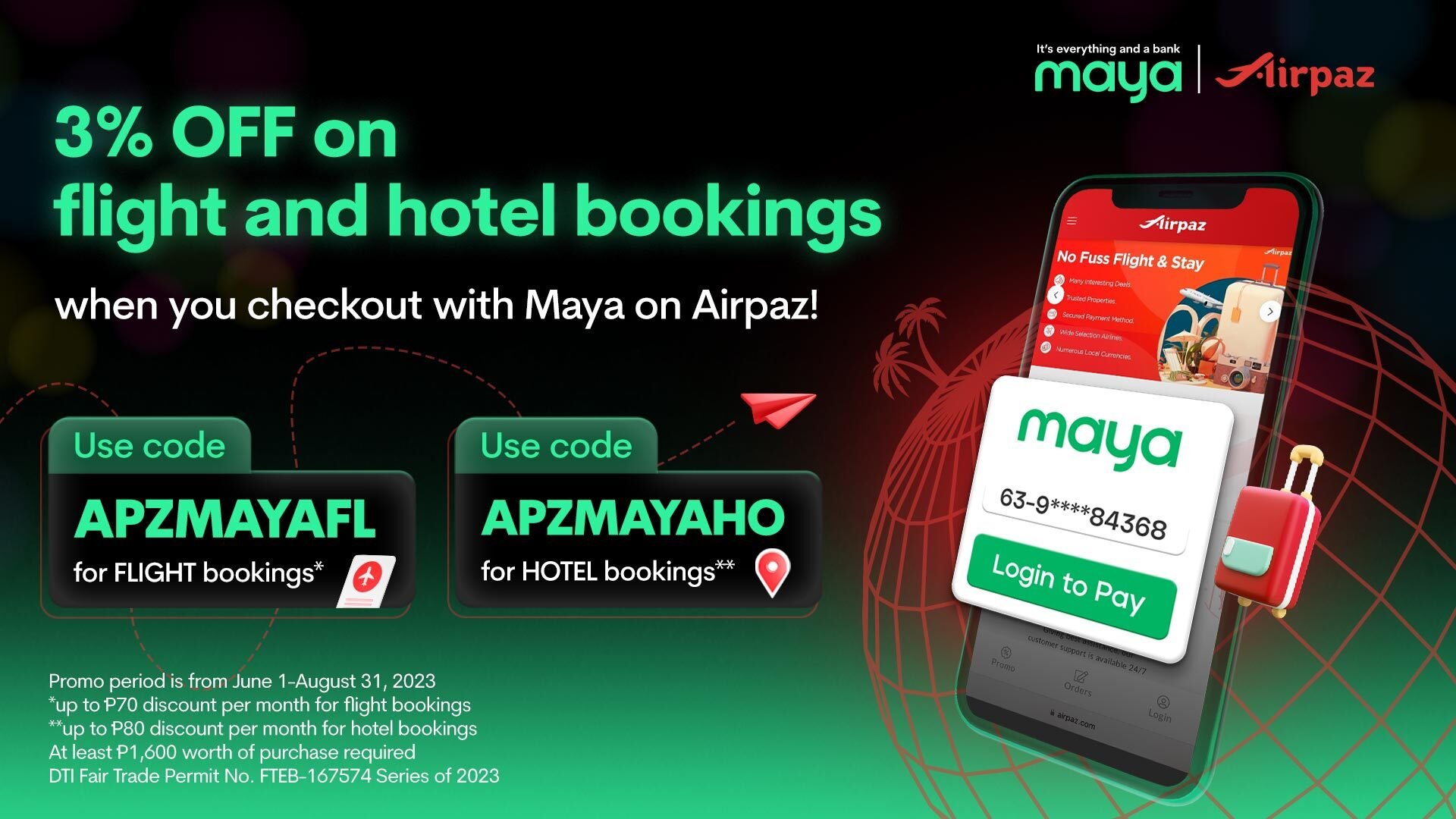 Enjoy 3% OFF when you book on Airpaz using checkout with Maya!