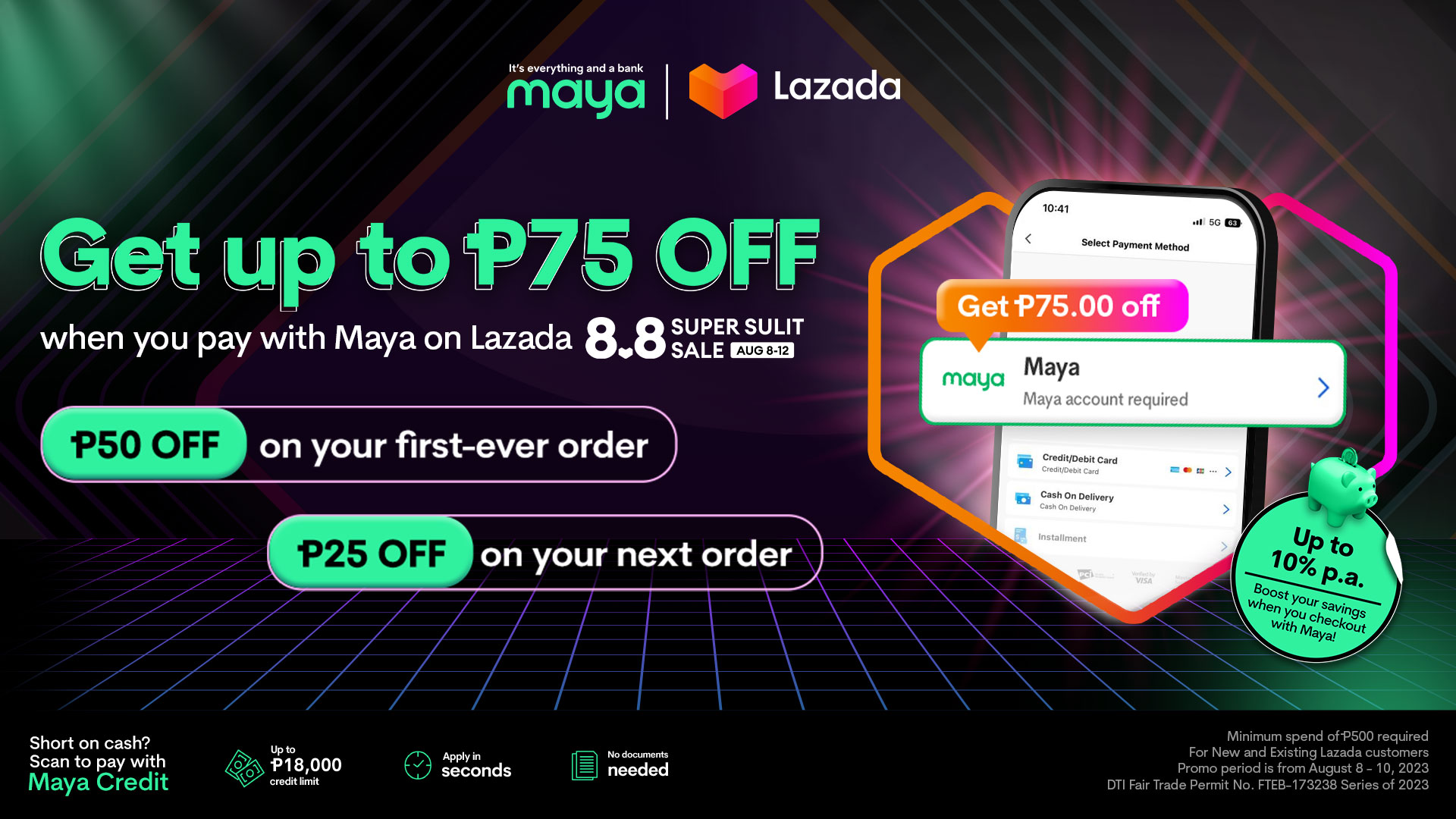 Get up to P75 on Lazada 8.8 with Maya!