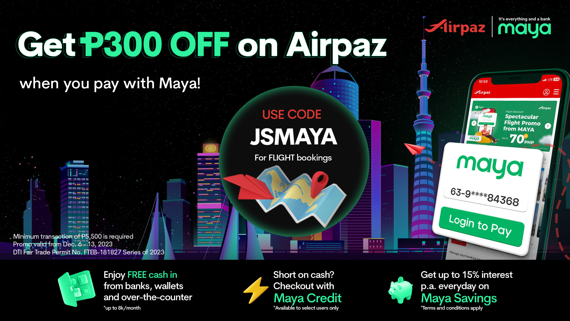 Enjoy P300 discount on Airpaz flight bookings using Maya