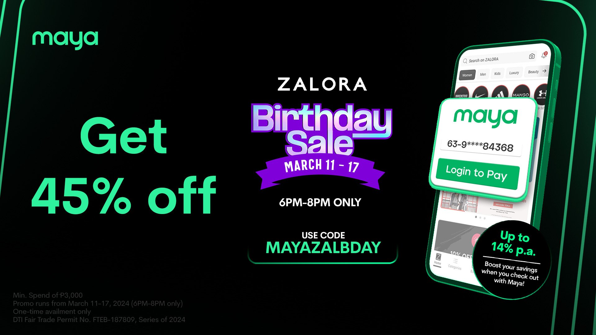Get 45% off when you pay with Maya on ZALORA's 12th Birthday Sale!