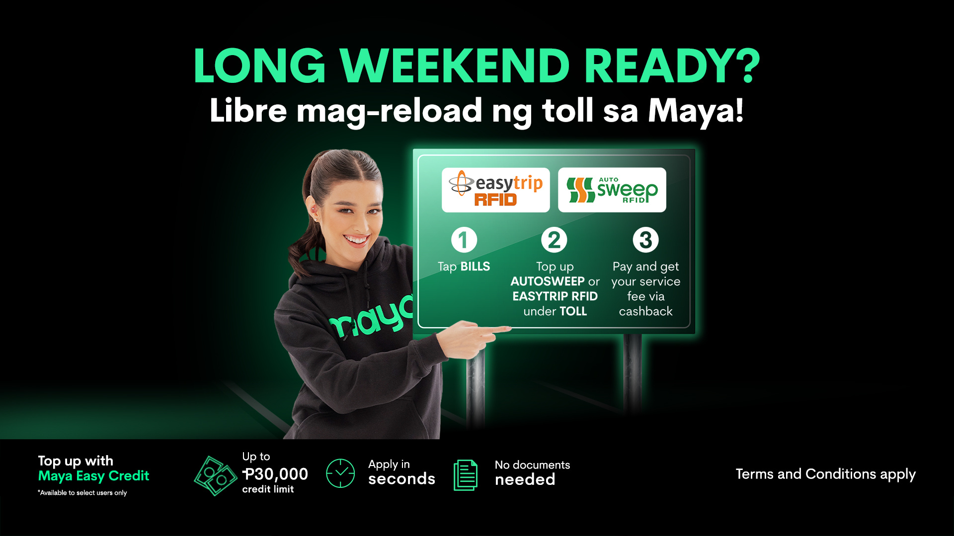 Enjoy P0 service fees on your first toll reload on Maya!